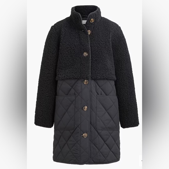 J. Crew Jackets & Blazers - NWT J. Crew Mixed Media Sherpa Coat - Black
